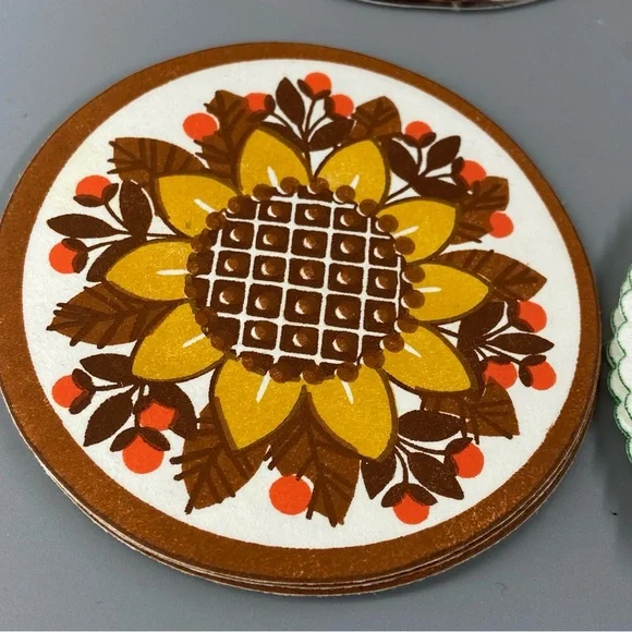 Vintage Paper Coasters MCM mushrooms, plaid, flower power! - Picture 6 of 12